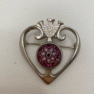 Silver Tone Brooch Pin Purple Millefiori Glass Vintage